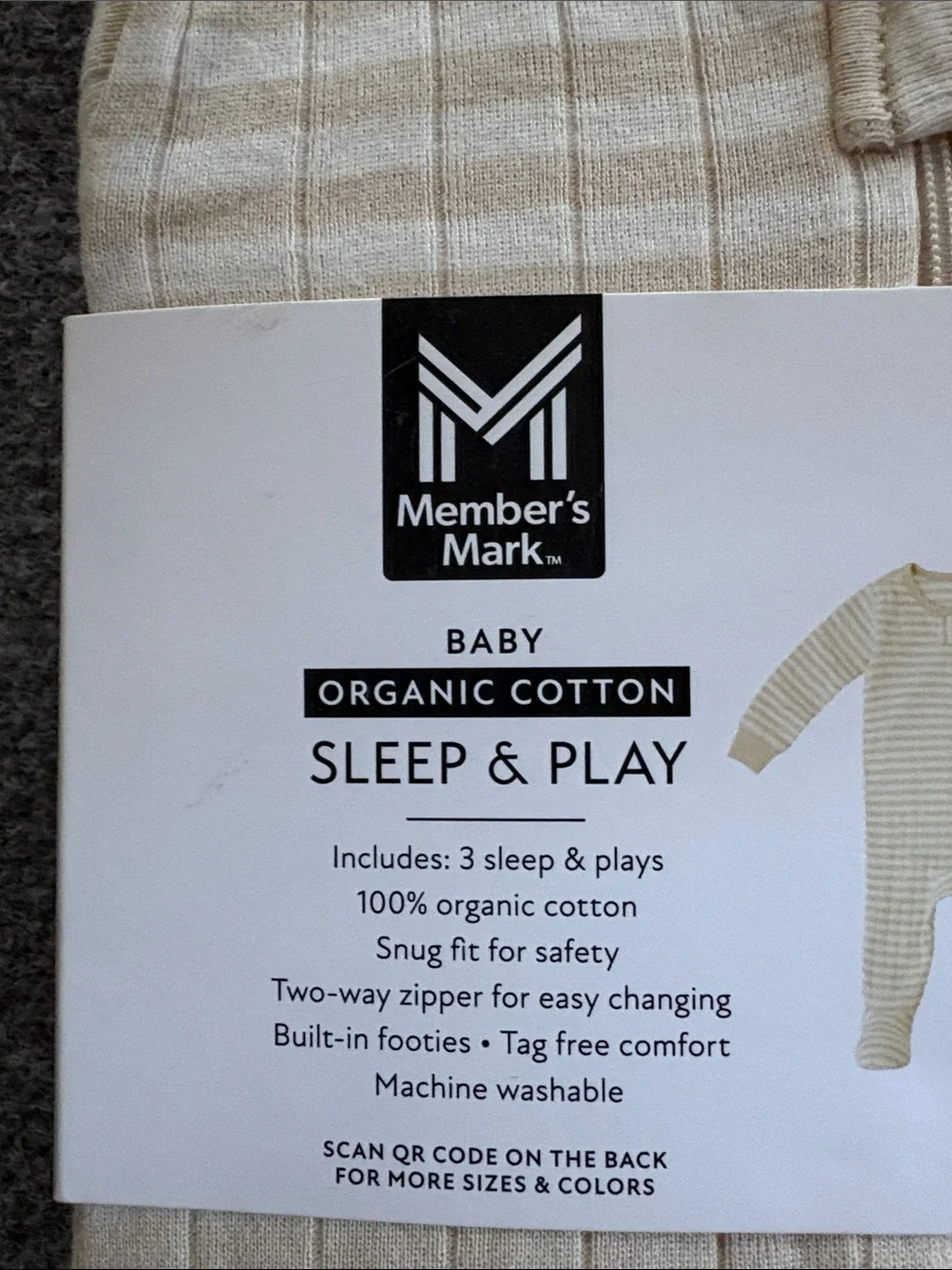 NEW! Member’s Mark Baby Organic Cotton Sleep & Play 3 Pack - Size 9 Month